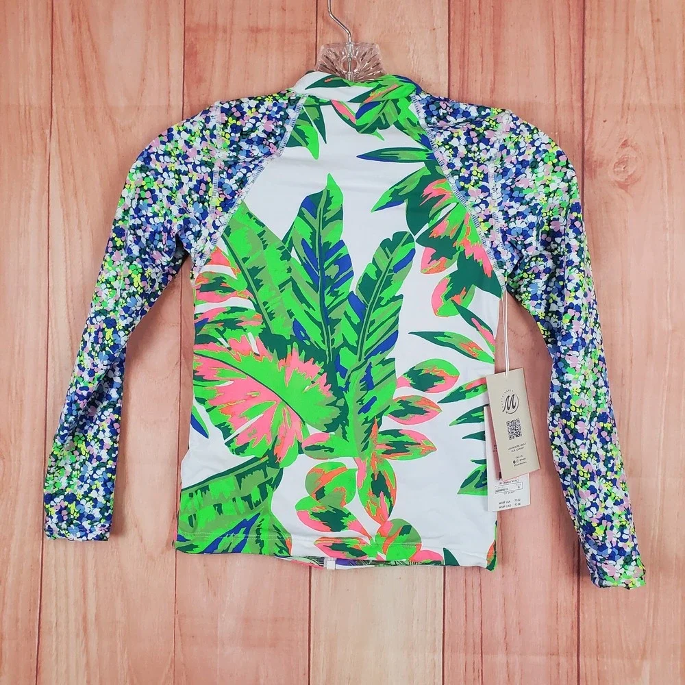 Maaji Girls Swim Top Sz 10 Multi Floral Stretch Reversible Full Zip Long Sleeve